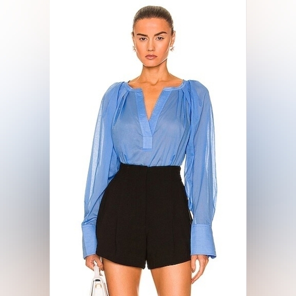 A.L.C. NWT Nomad Pleated Cotton Blouse In Blue Sea - Picture 5 of 7